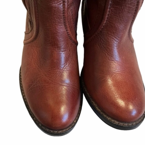 FOSSIL Felicia woven leather riding heeled knee high boots Cognac Brown Size 8 - Picture 9 of 12